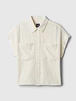 Linen-Blend Cropped Shirt
