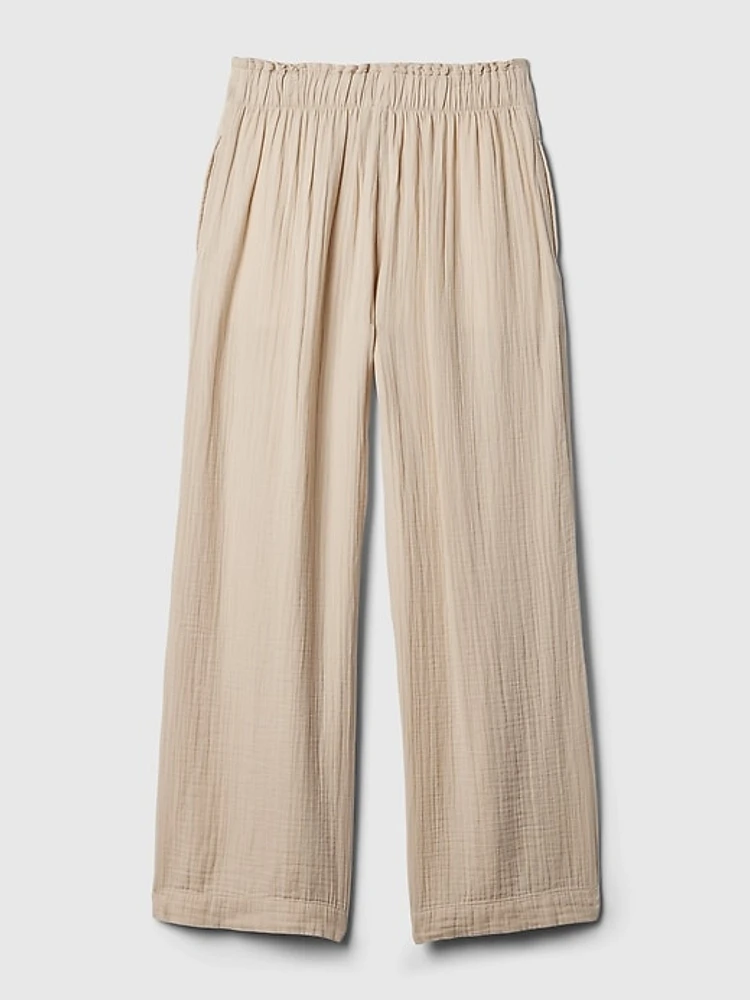 Mid Rise Crinkle Gauze Wide-Leg Pants