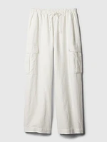 Mid Rise Linen-Cotton Pull-On Cargo Pants