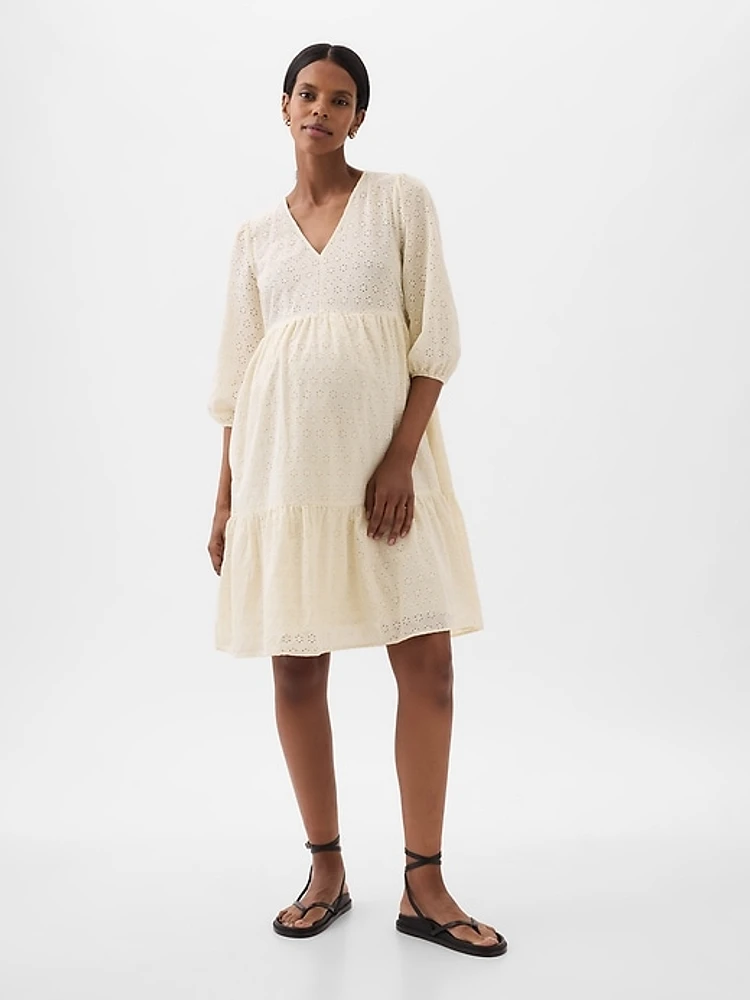 Maternity Eyelet Tiered Mini Dress