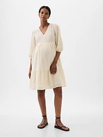 Maternity Eyelet Tiered Mini Dress