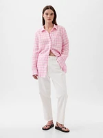 Pleated Satin Boyfriend Shirt