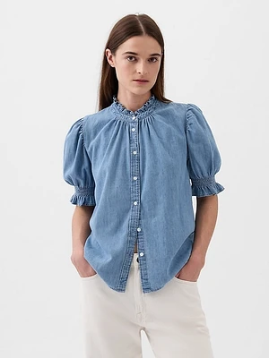 Puff Sleeve Denim Shirt