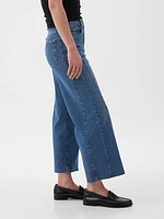 High Rise Stride Metallic Wide-Leg Ankle Jeans