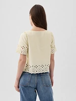 Linen-Blend Cropped Eyelet Shirt