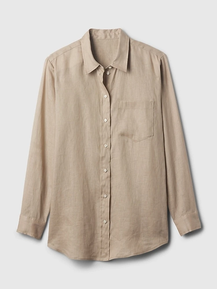 Pleated Satin Boyfriend Shirt