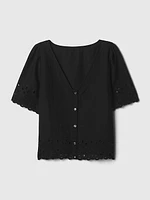 Linen-Blend Cropped Eyelet Shirt