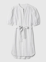 Linen-Cotton Puff Sleeve Mini Shirtdress