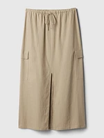 Linen-Blend Cargo Midi Skirt