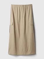 Linen-Blend Cargo Midi Skirt