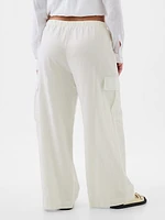 Mid Rise Linen-Cotton Pull-On Cargo Pants