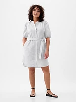 Linen-Cotton Puff Sleeve Mini Shirtdress