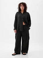 Mid Rise Linen-Cotton Pull-On Cargo Pants