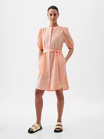 Linen-Cotton Puff Sleeve Mini Shirtdress