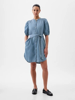 Puff-Sleeve Denim Mini Dress