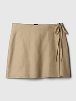 Linen-Cotton Wrap Mini Skirt