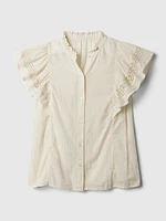 Textured Crinkle Flutter Sleeve Shirt