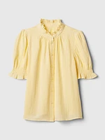 Crinkle Gauze Puff Sleeve Shirt