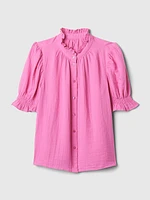 Crinkle Gauze Puff Sleeve Shirt