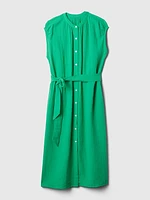 Crinkle Gauze Belted Midi Dress