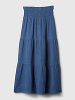 Crinkle Gauze Denim Maxi Skirt