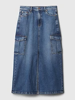 Denim Double Cargo Maxi Skirt