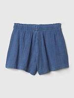 Crinkle Gauze Denim Easy Shorts