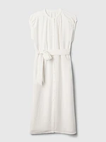 Crinkle Gauze Belted Midi Dress