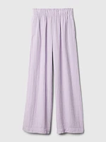 Mid Rise Crinkle Gauze Wide-Leg Pants