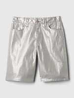 11.5" Mid Rise Metallic Longline Denim Shorts