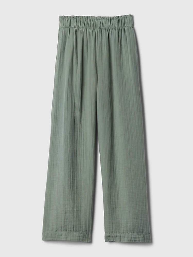 Mid Rise Crinkle Gauze Wide-Leg Pants