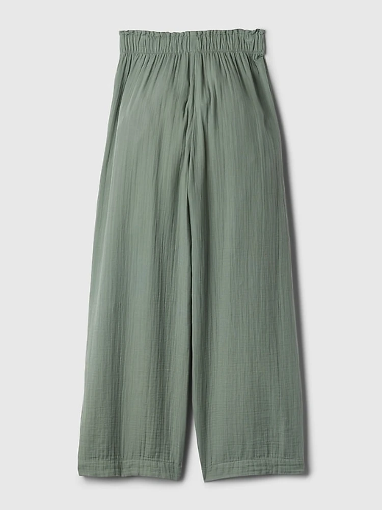 Mid Rise Crinkle Gauze Wide-Leg Pants