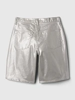 11.5" Mid Rise Metallic Longline Denim Shorts