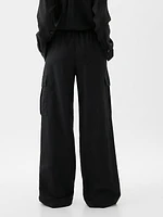 Mid Rise Linen-Cotton Pull-On Cargo Pants