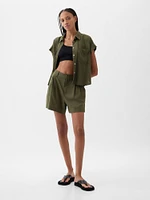 Linen-Blend Cropped Shirt