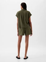 Linen-Blend Cropped Shirt