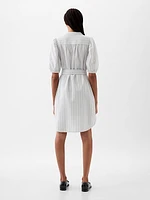 Linen-Cotton Puff Sleeve Mini Shirtdress