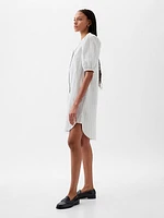 Linen-Cotton Puff Sleeve Mini Shirtdress