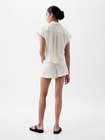 Linen-Blend Cropped Shirt