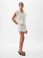 Linen-Blend Cropped Shirt