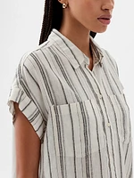 Linen-Blend Cropped Shirt