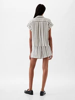 Linen-Blend Cropped Shirt