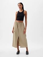 Linen-Blend Cargo Midi Skirt