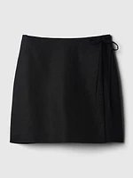 Linen-Cotton Wrap Mini Skirt