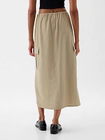 Linen-Blend Cargo Midi Skirt