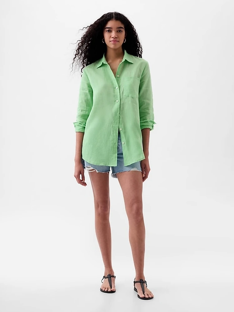 Pleated Satin Boyfriend Shirt