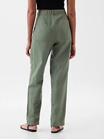 High Rise Linen-Cotton Pull-On Pants