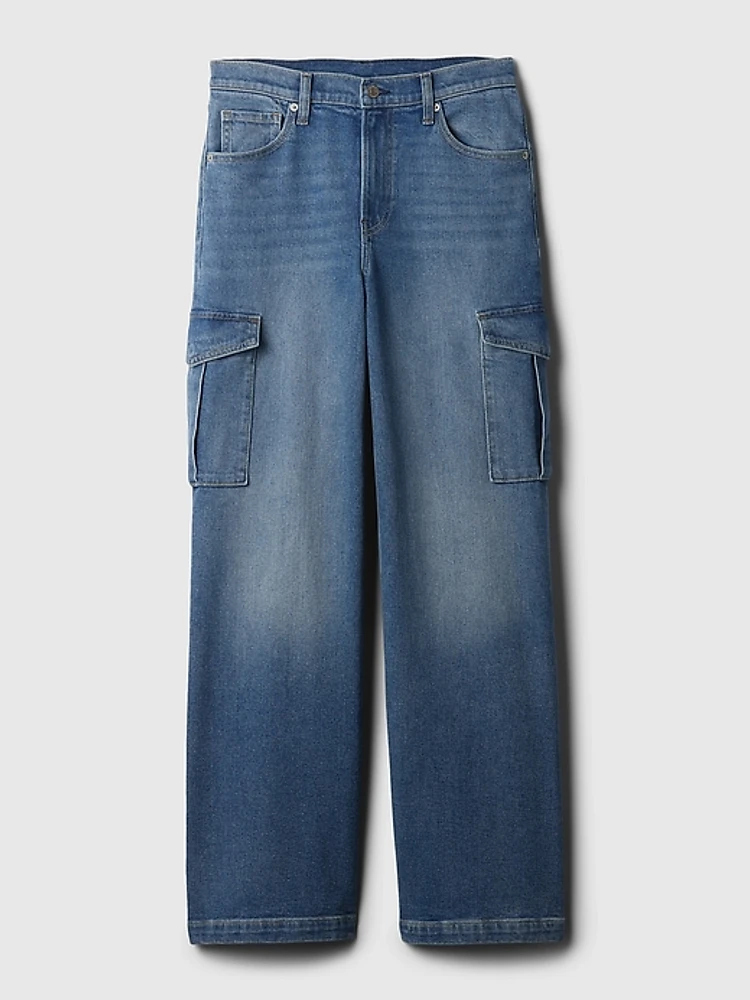 High Rise Stride Wide-Leg Cargo Jeans