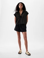Linen-Blend Cropped Shirt