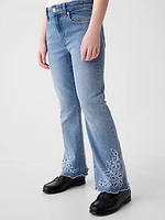 Kids High Rise Embroidered '70s Flare Jeans